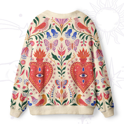 Purplehecate Celestial Flaming Heart Floral Ugly Cardigan Sweaters