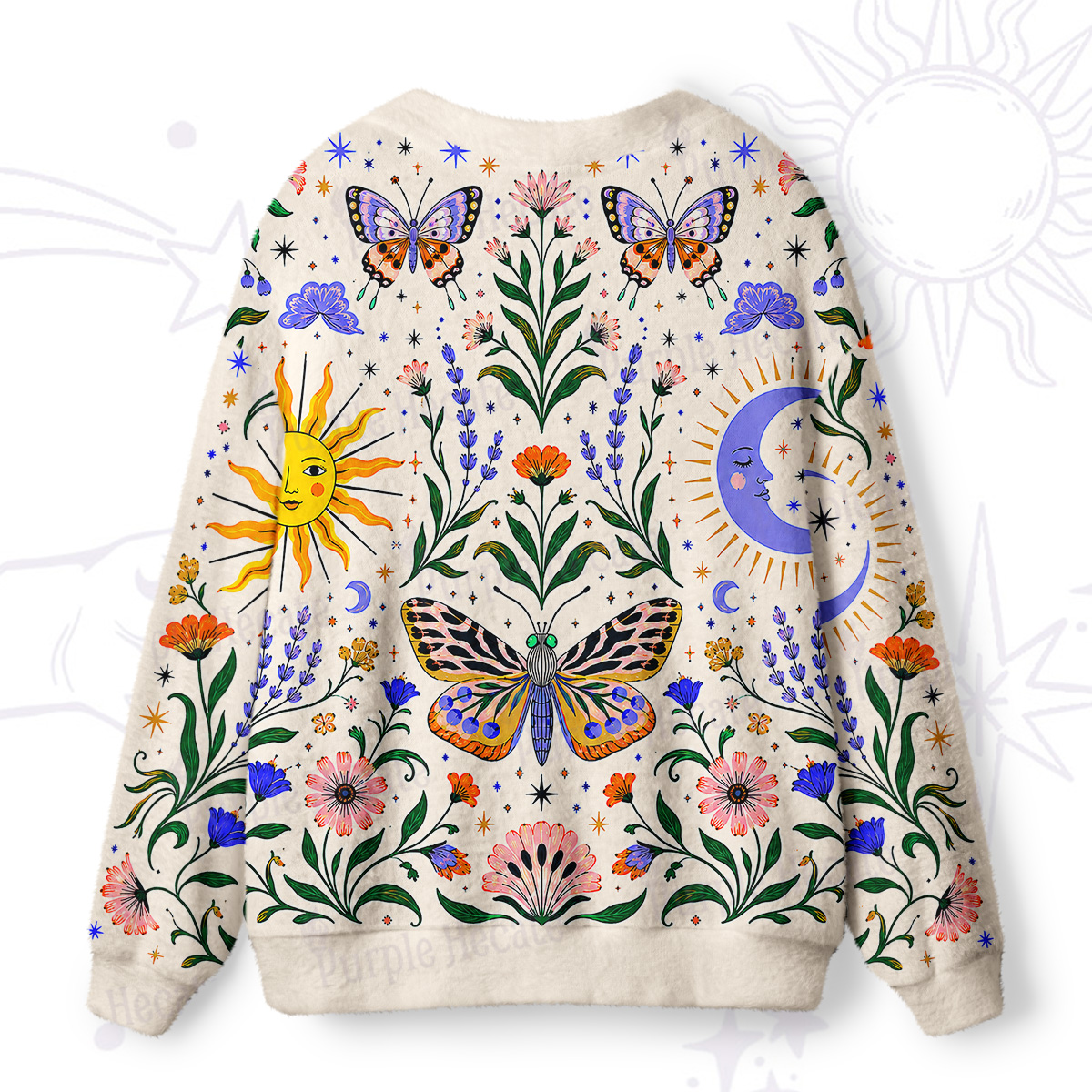 Purplehecate Sun & Moon Garden Butterfly Ugly Cardigan Sweaters