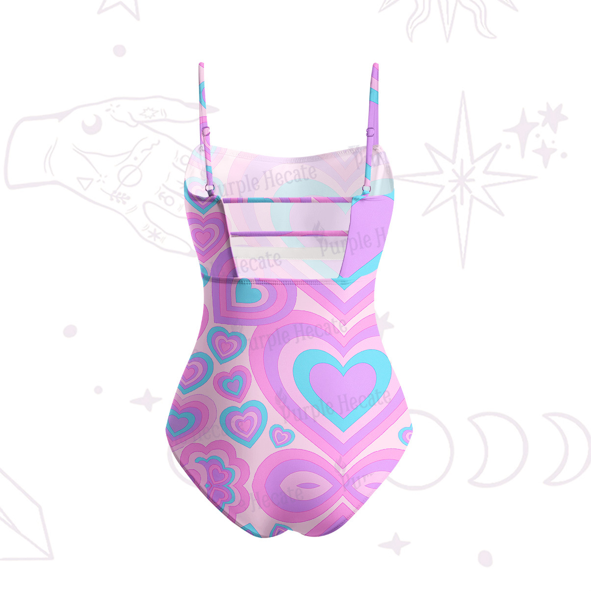 Purplehecate Soft Pastel Love Waves Slim-Strap Swimsuit