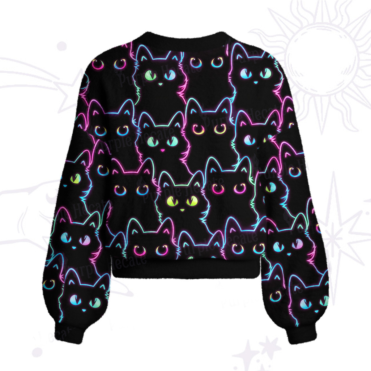 Purplehecate Neon Glow Stacked Cats Cardigan Sweaters
