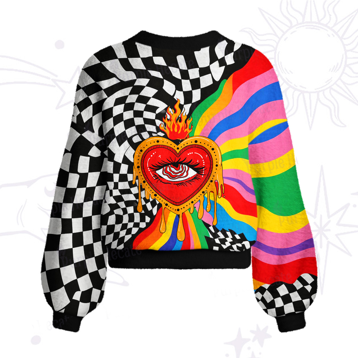 Purplehecate Trippy Rainbow Heart Eye Cardigan Sweaters