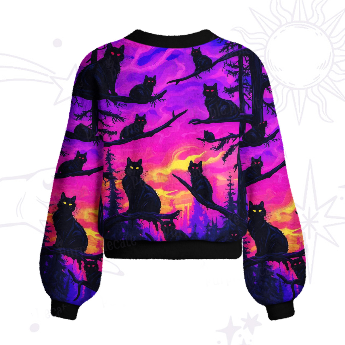 Purplehecate Twilight Forest Guardian Cat Cardigan Sweaters