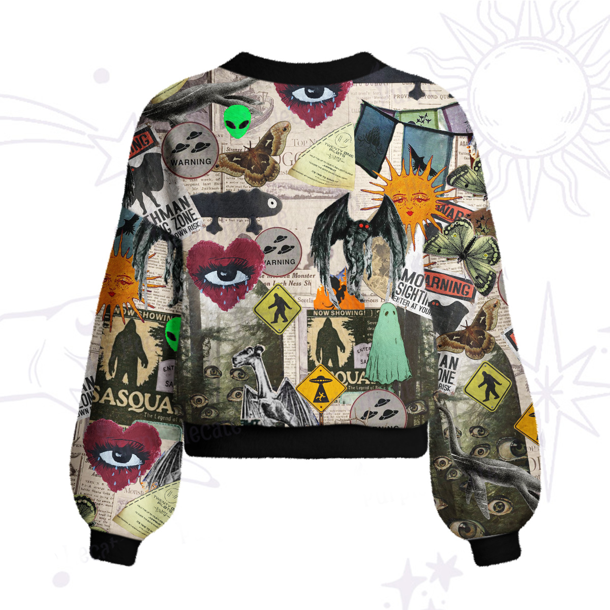 Purplehecate Cryptid Warning Collage Cardigan Sweaters