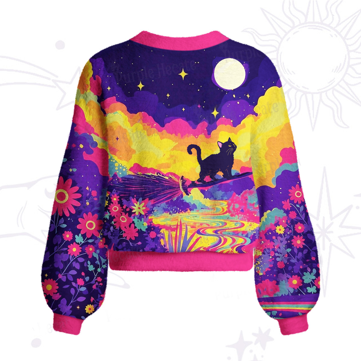 Purplehecate Midnight Cosmic Cat Fantasy Cardigan Sweaters