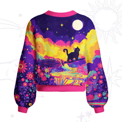 Purplehecate Midnight Cosmic Cat Fantasy Cardigan Sweaters