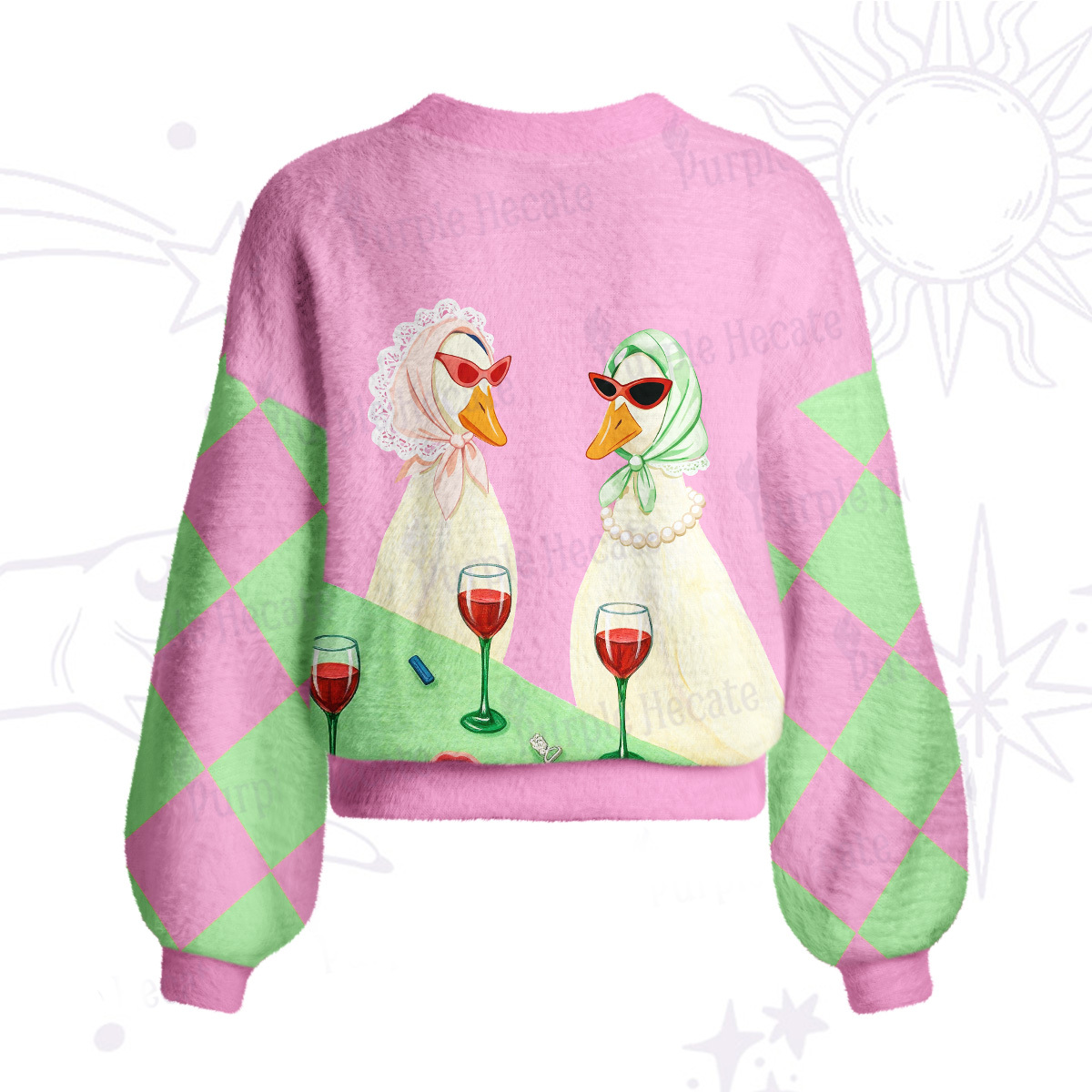 Purplehecate Tipsy Goose Wine Party Cardigan Sweaters