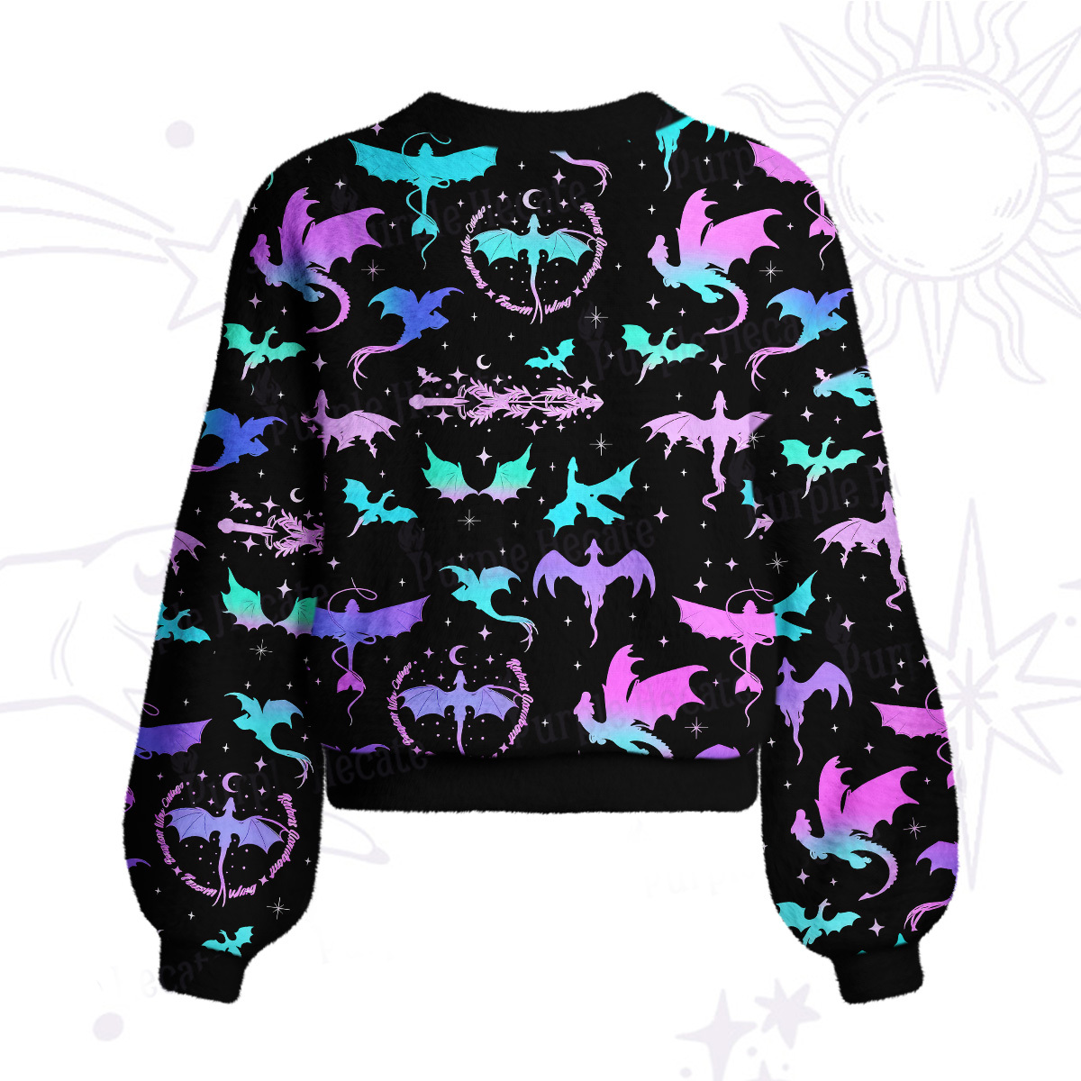Purplehecate Neon Fantasy Dragon Allover Cardigan Sweaters