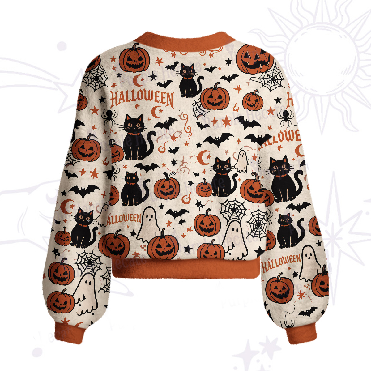 Purplehecate Halloween Ghost Black Cat Cardigan Sweaters