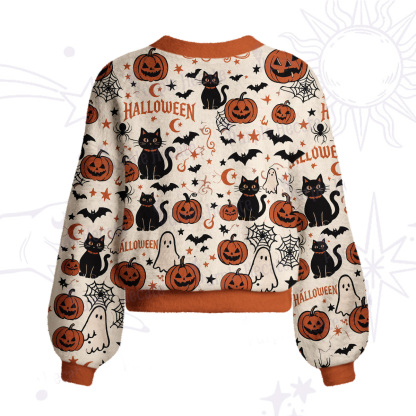 Purplehecate Halloween Ghost Black Cat Cardigan Sweaters