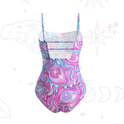 Purplehecate Pastel Flow Ocular Slim-Strap Swimsuit
