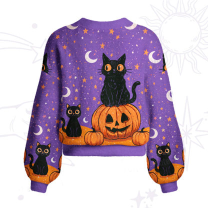 Purplehecate Halloween Black Cat Pumpkin Cardigan Sweaters