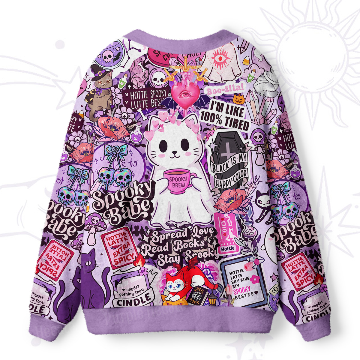 Purplehecate Spooky Babe Bookish Cat Ugly Cardigan Sweaters