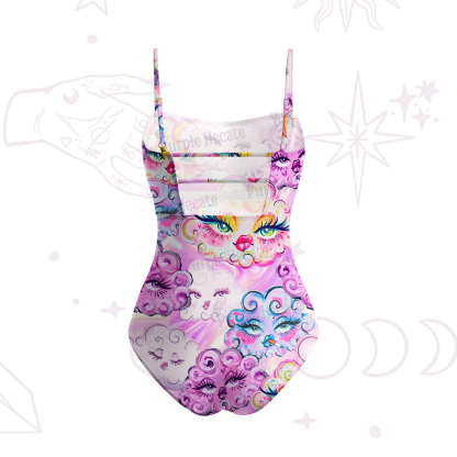 Purplehecate Dreamy Cloud Faces Slim-Strap Swimsuit