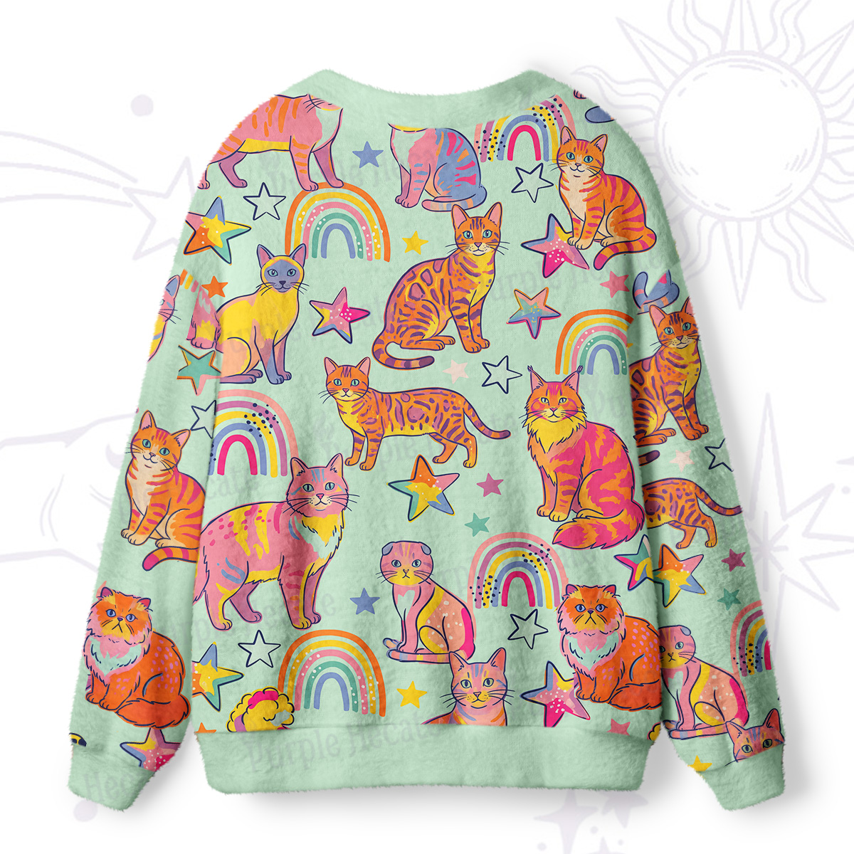 Purplehecate Starry Rainbow Kitty Parade Ugly Cardigan Sweaters