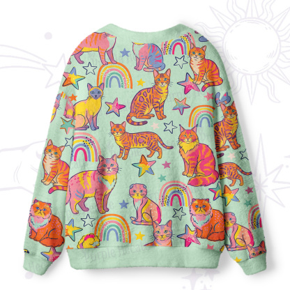 Purplehecate Starry Rainbow Kitty Parade Ugly Cardigan Sweaters