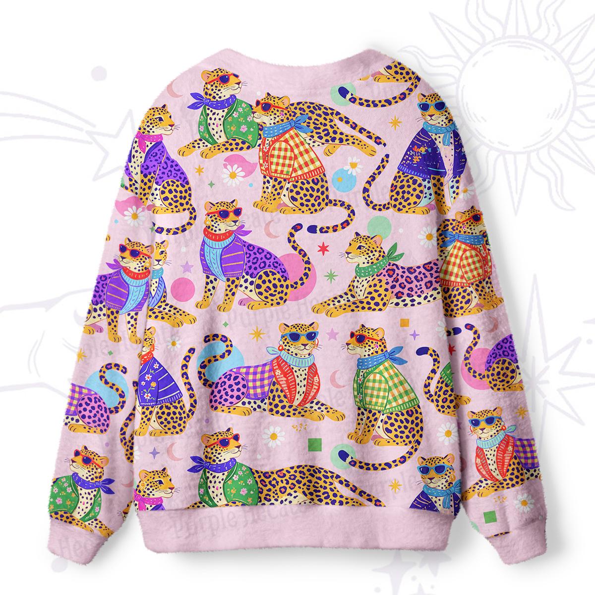Purplehecate Groovy Jungle Rainbow Leopards Ugly Cardigan Sweaters