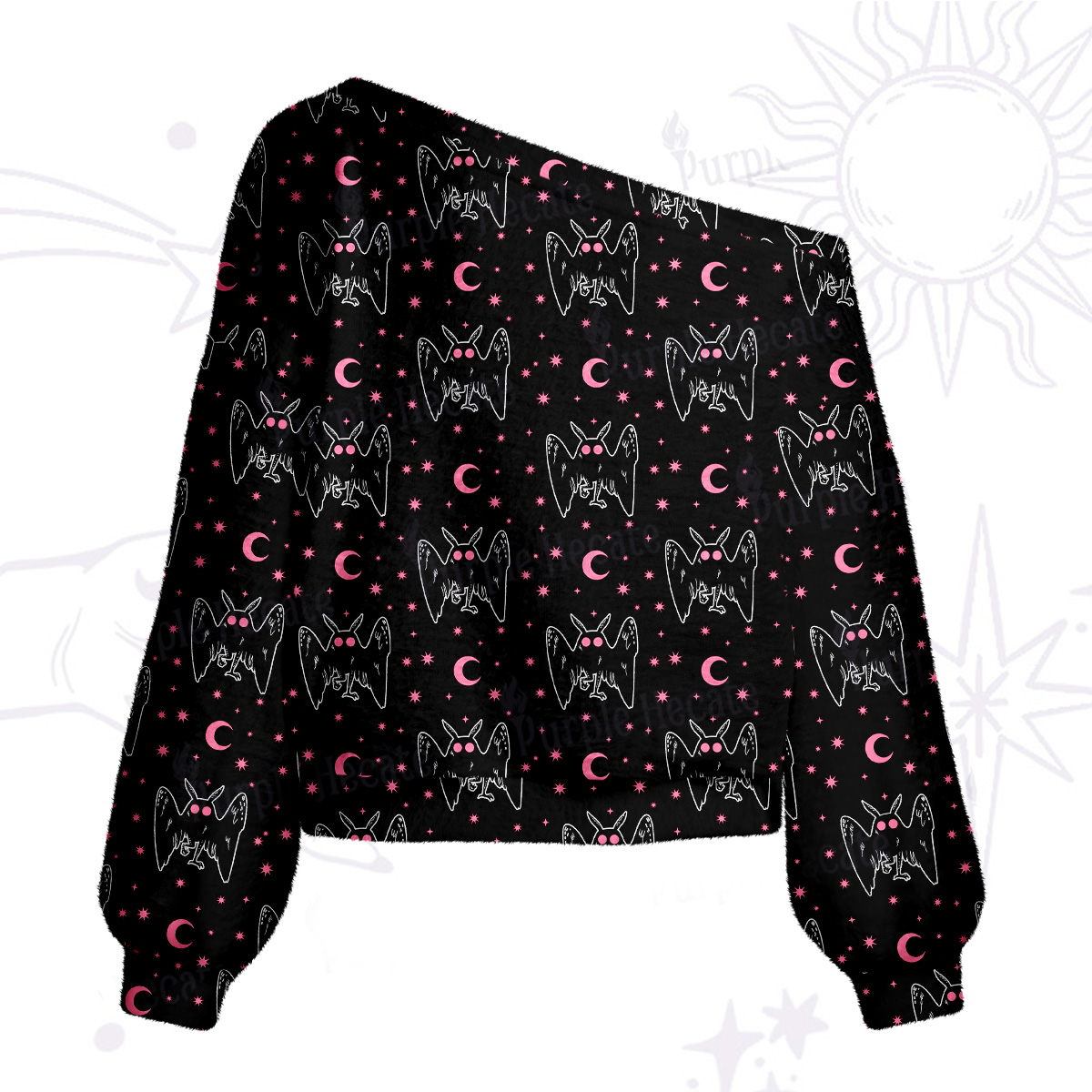 Purplehecate Witchy Mothman Night One Shoulder Sweaters