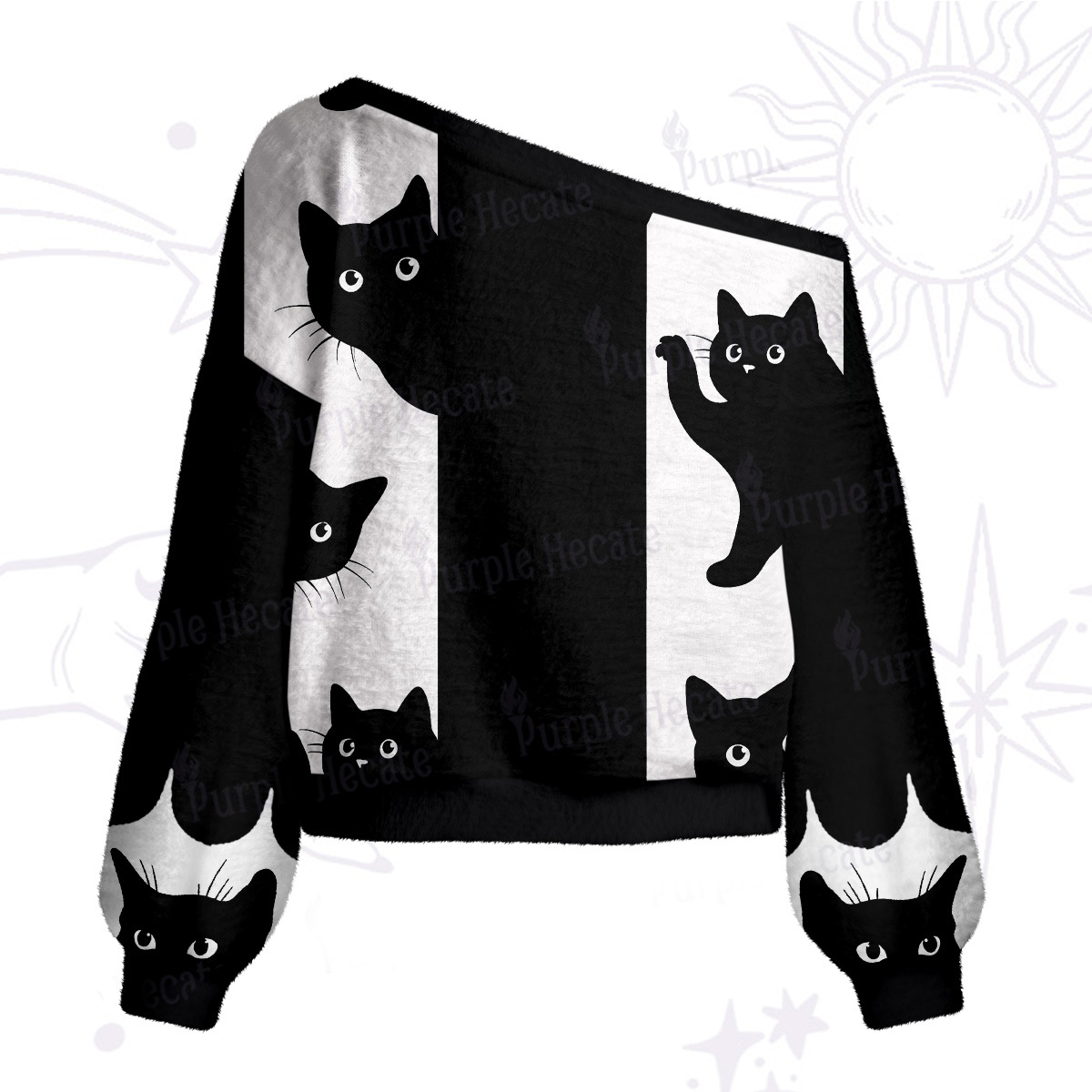 Purplehecate Peekaboo Cats One Shoulder Sweaters