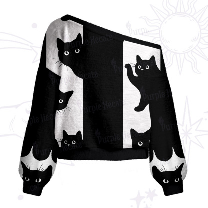 Purplehecate Peekaboo Cats One Shoulder Sweaters