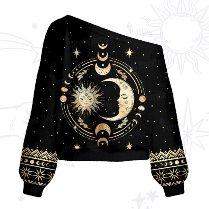 Purplehecate Celestial Sun and Moon One Shoulder Sweaters