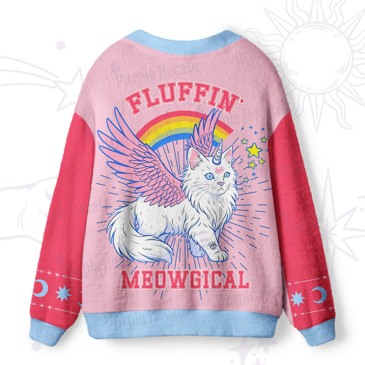 Purplehecate Fluffin Meowgical Ugly Cardigan Sweaters