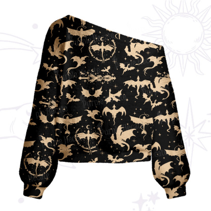 Purplehecate Fantasy Dragon Allover One Shoulder Sweaters