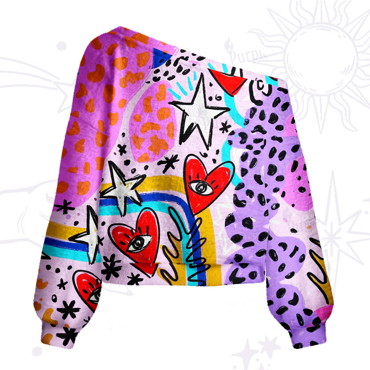 Purplehecate Cosmic Love Eyes Graffiti One Shoulder Sweaters