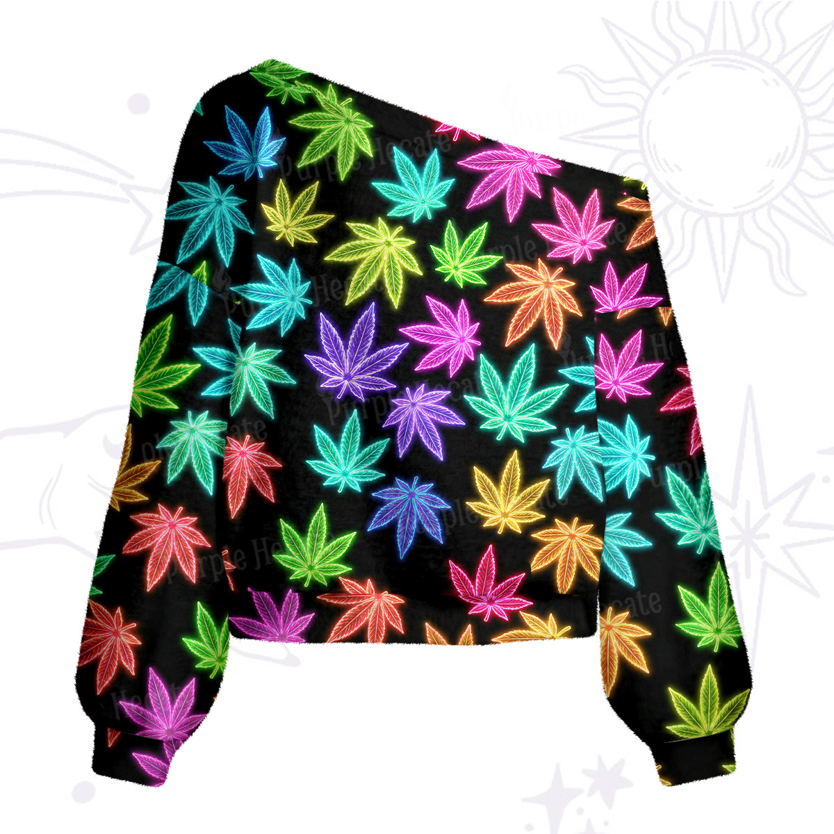 Purplehecate Trippy Weed One Shoulder Sweaters