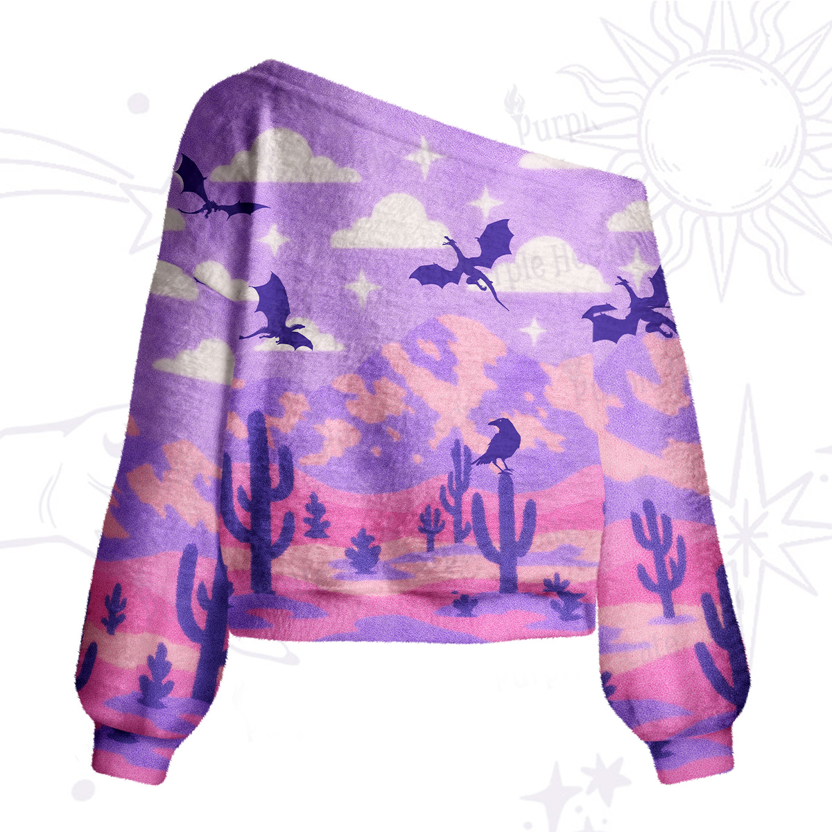 Purplehecate Mystic Desert Dragons One Shoulder Sweaters