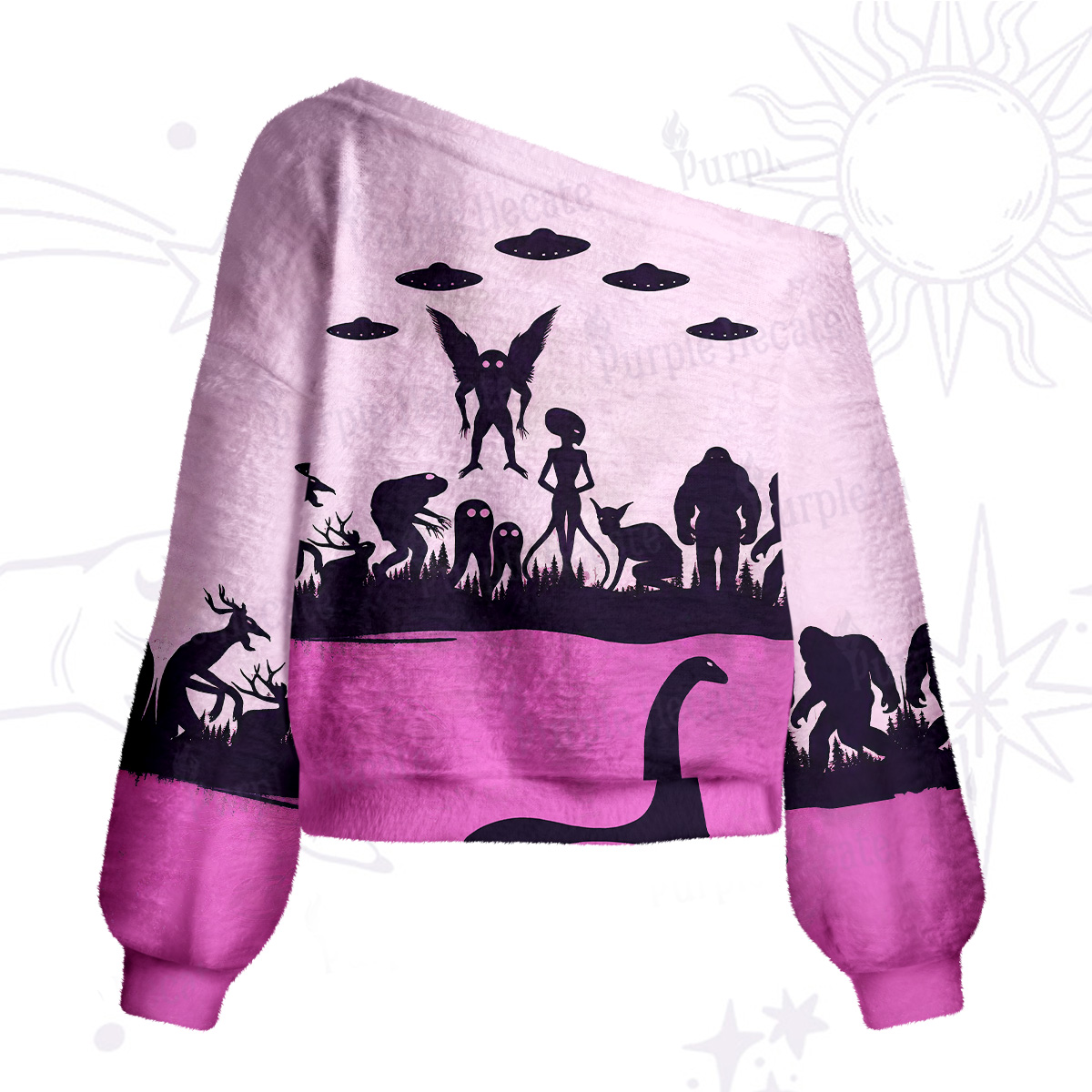 Purplehecate Alien Lake Monster Encounter One Shoulder Sweaters
