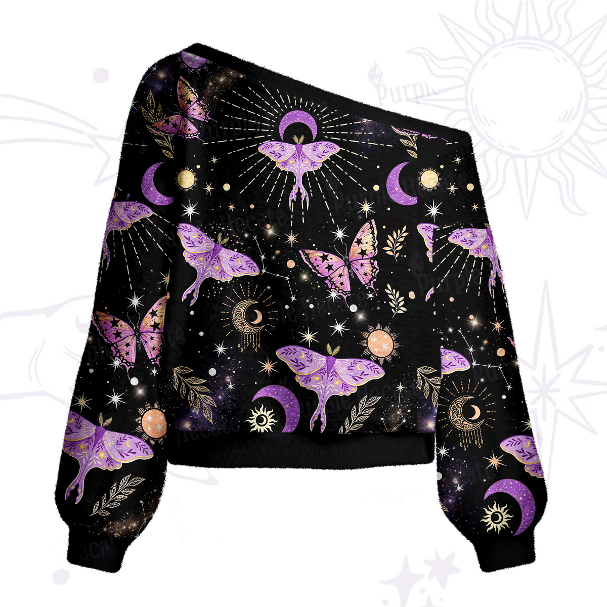 Purplehecate Starry Night Lunar Moth One Shoulder Sweaters