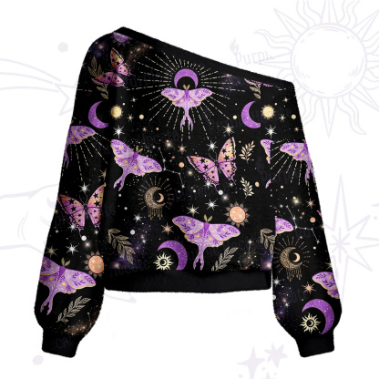 Purplehecate Starry Night Lunar Moth One Shoulder Sweaters