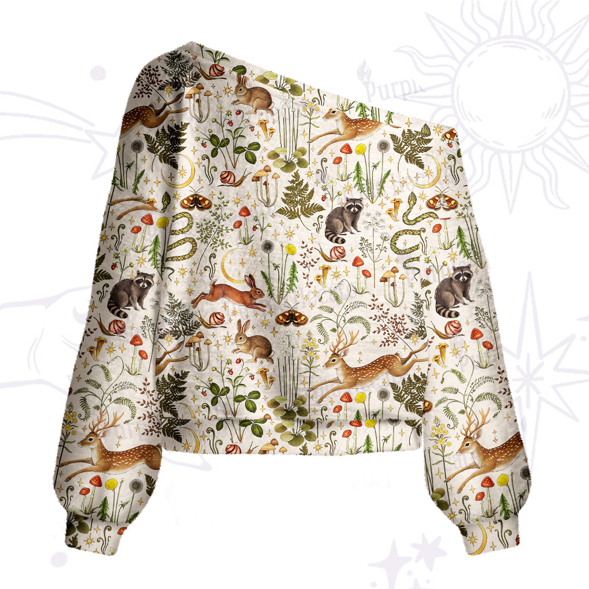 Purplehecate Enchanted Forest Animals One Shoulder Sweaters