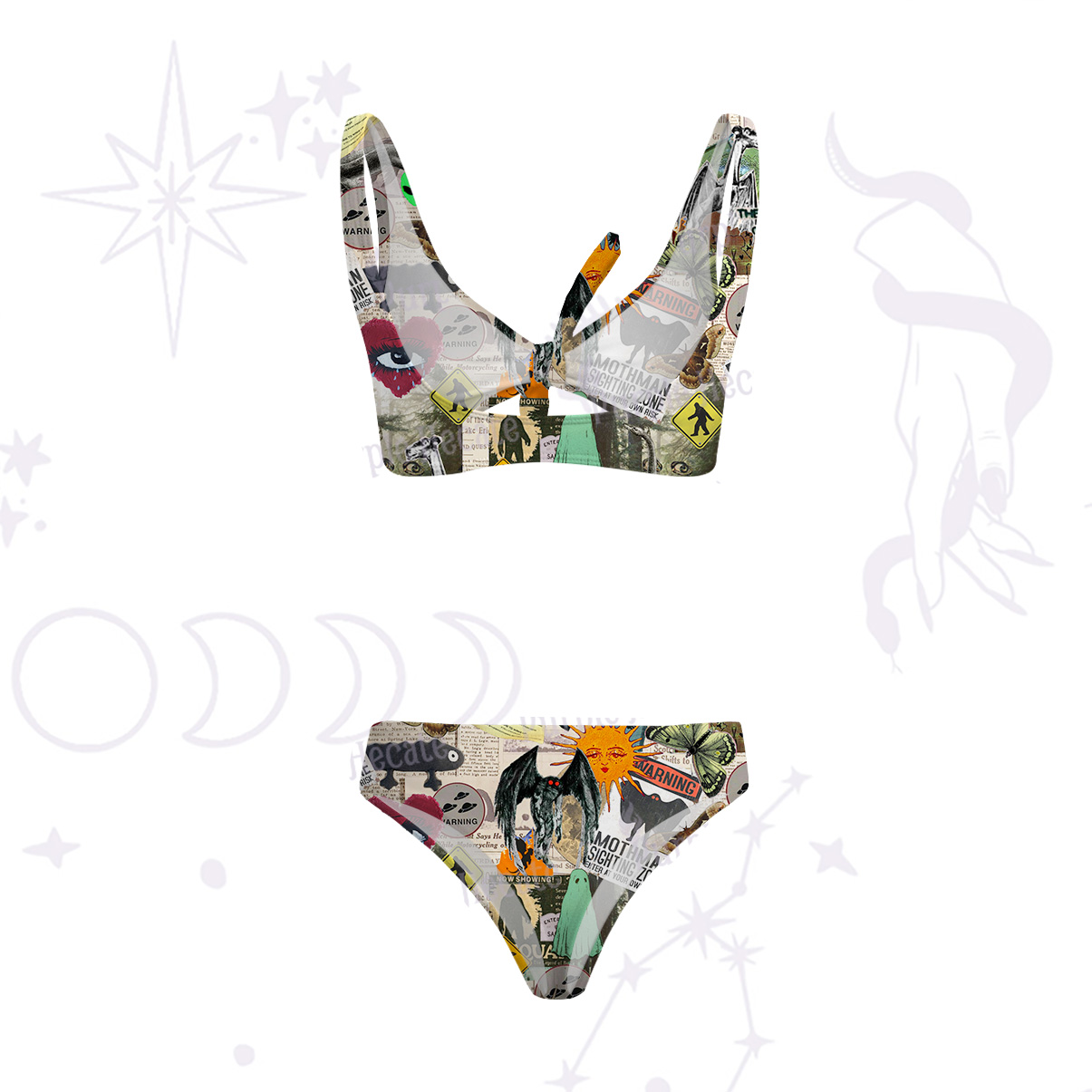 Purplehecate Cryptid Warning Collage Versa-Tie Two-Piece Swimsuit