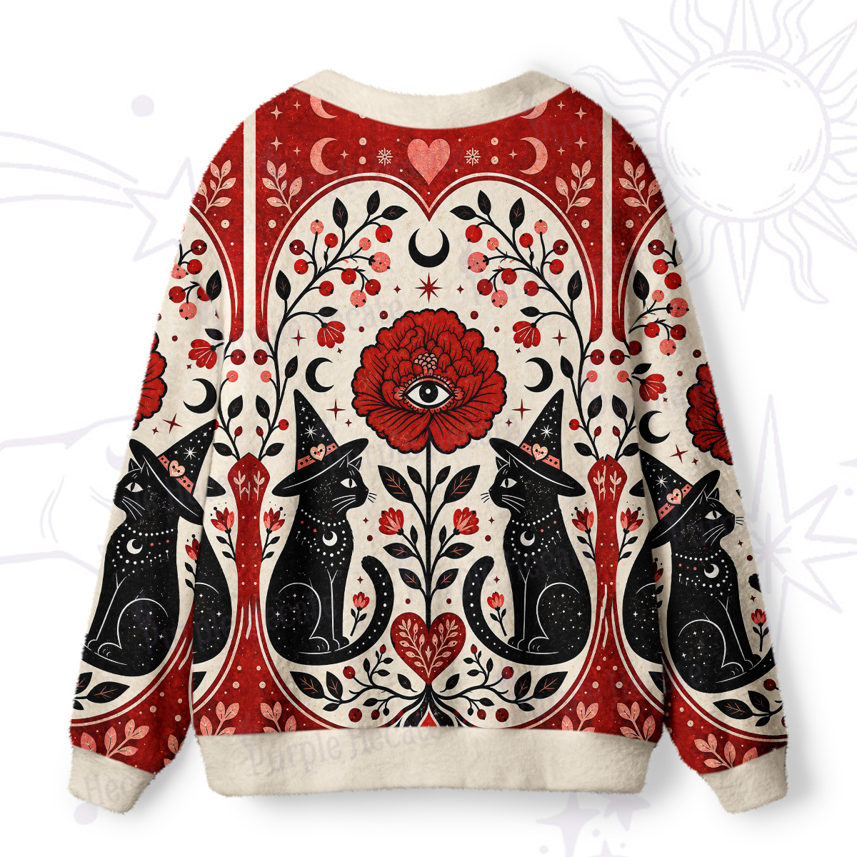 Purplehecate Sacred Cat Floral Ugly Cardigan Sweaters