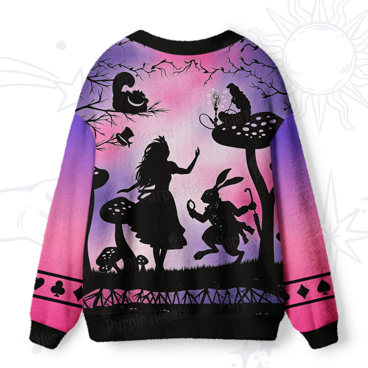 Purplehecate Whimsical Wonderland Mushroom Silhouette Ugly Cardigan Sweaters