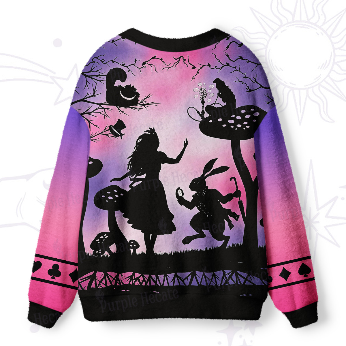 Purplehecate Whimsical Wonderland Mushroom Silhouette Ugly Cardigan Sweaters