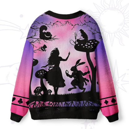 Purplehecate Whimsical Wonderland Mushroom Silhouette Ugly Cardigan Sweaters