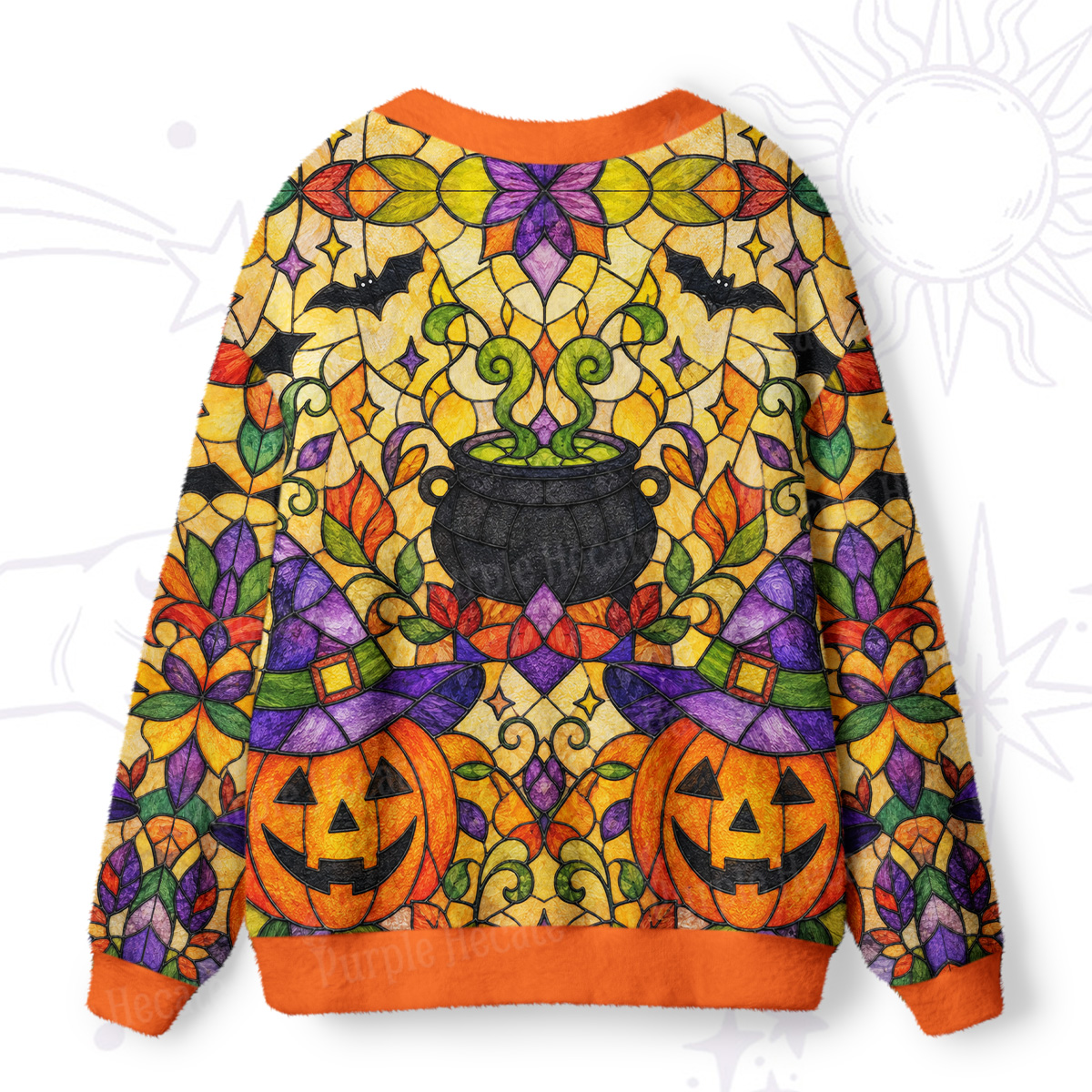 Purplehecate Jack-o'-Lantern Stained Glass Ugly Cardigan Sweaters
