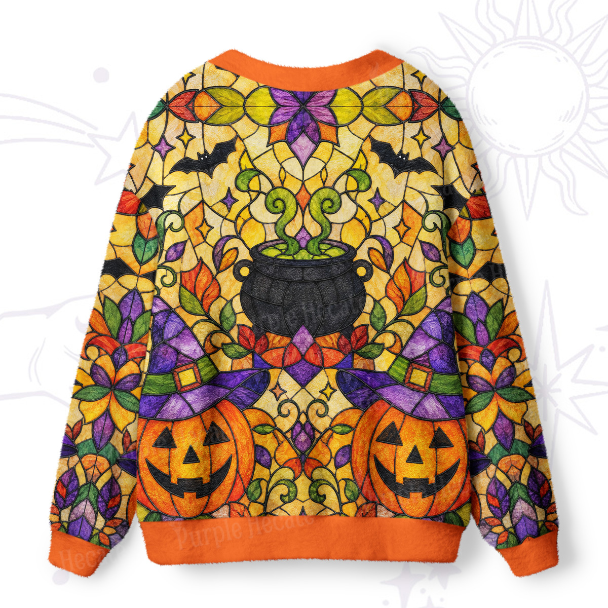 Purplehecate Jack-o'-Lantern Stained Glass Ugly Cardigan Sweaters