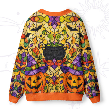 Purplehecate Jack-o'-Lantern Stained Glass Ugly Cardigan Sweaters