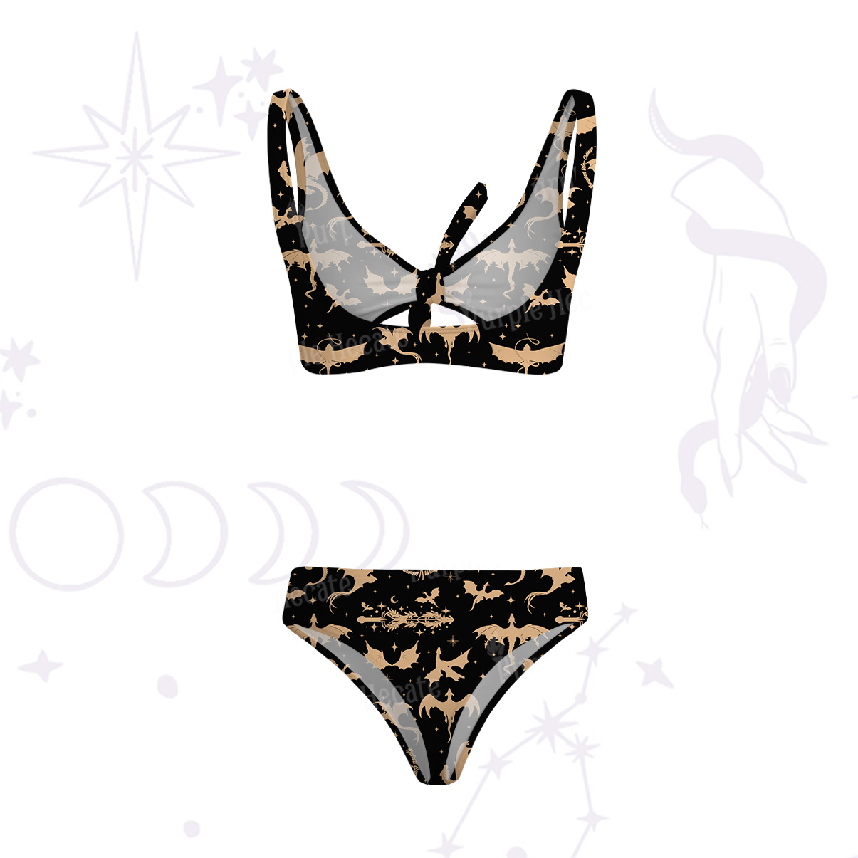 Purplehecate Fantasy Dragon Allover Versa-Tie Two-Piece Swimsuit