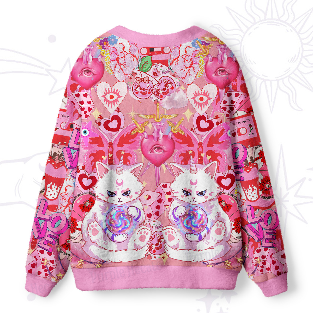 Purplehecate Pink Psychic Unicorn Cats Ugly Cardigan Sweaters
