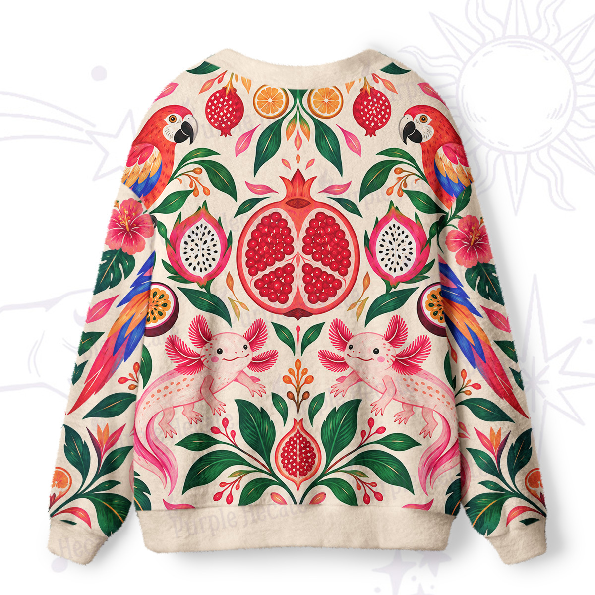 Purplehecate Tropical Pomegranate Paradise Ugly Cardigan Sweaters