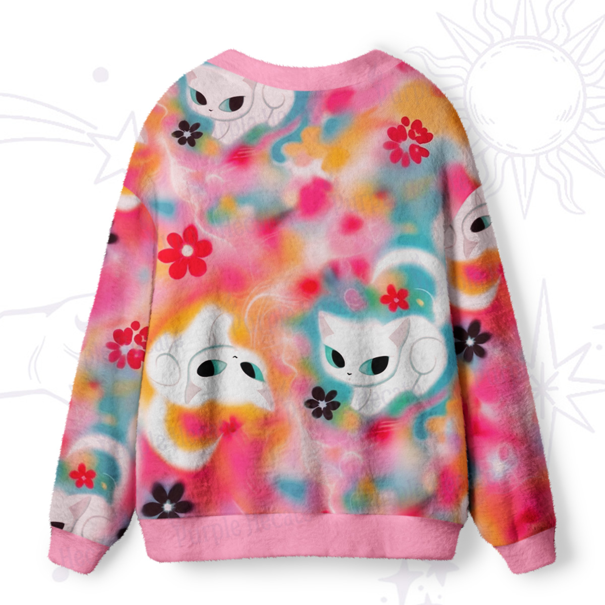 Purplehecate Color Splash Cat Ugly Cardigan Sweaters