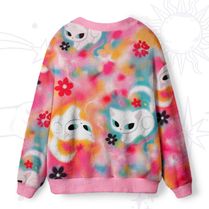 Purplehecate Color Splash Cat Ugly Cardigan Sweaters