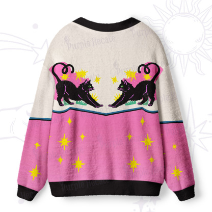 Purplehecate Pink Twin Black Black Starry Ugly Cardigan Sweaters