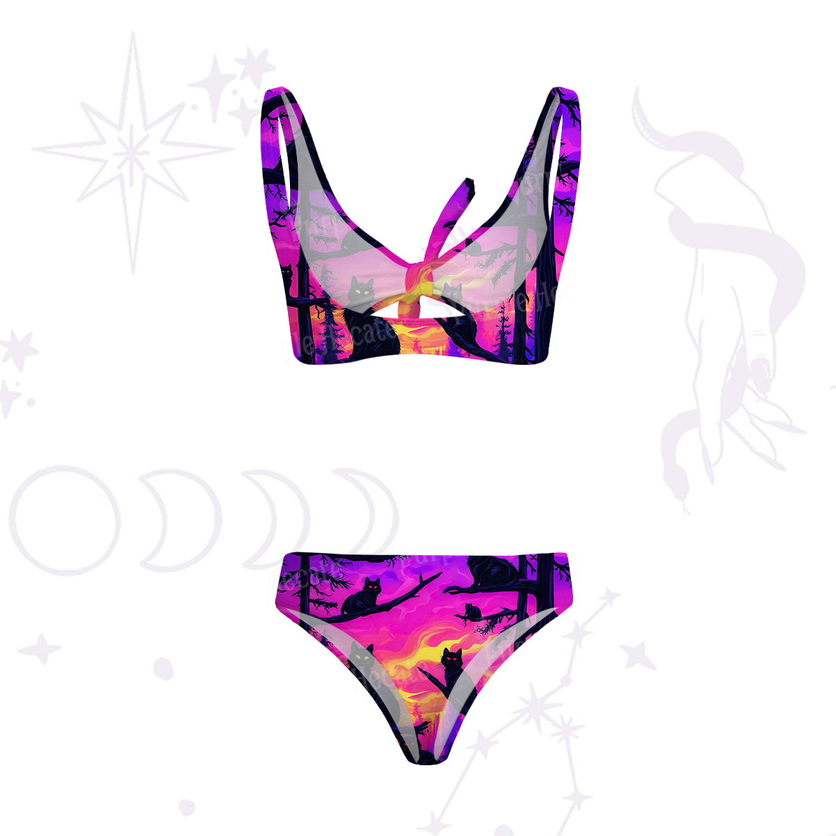 Purplehecate Twilight Forest Guardian Cat Versa-Tie Two-Piece Swimsuit