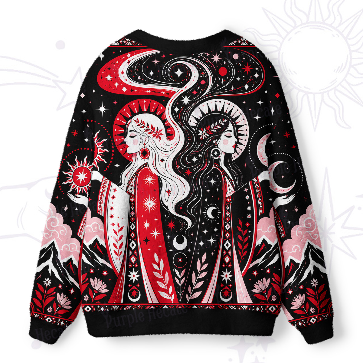 Purplehecate Day & Night Twin Goddess Ugly Cardigan Sweaters