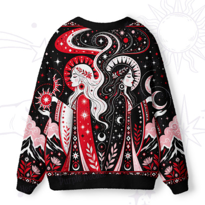 Purplehecate Day & Night Twin Goddess Ugly Cardigan Sweaters